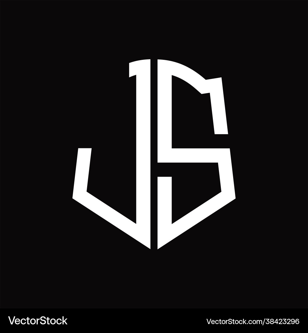 Js logo monogram with shield shape ribbon design vector image