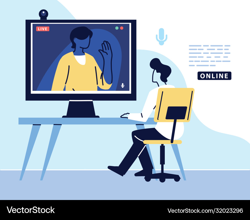 Man using computer for virtual meeting Vector Image
