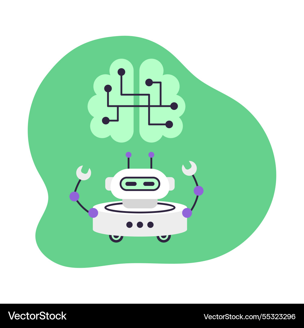 Robot and brain with chips on green background Robot and brain with chips on green background vector image