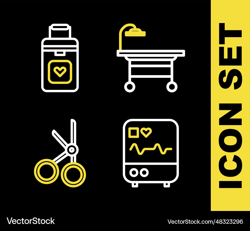 Set line operating table monitor with cardiogram Set line operating table monitor with cardiogram Vector Image