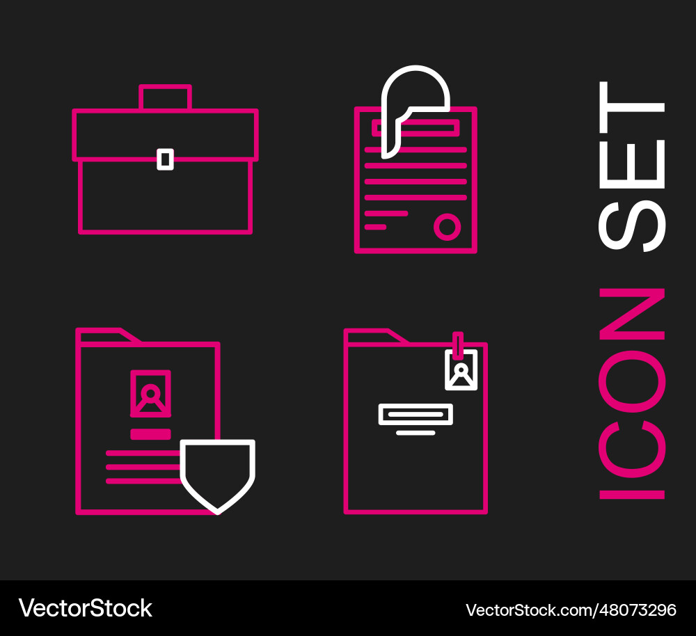 Set line personal folder document with shield Set line personal folder document with shield vector image
