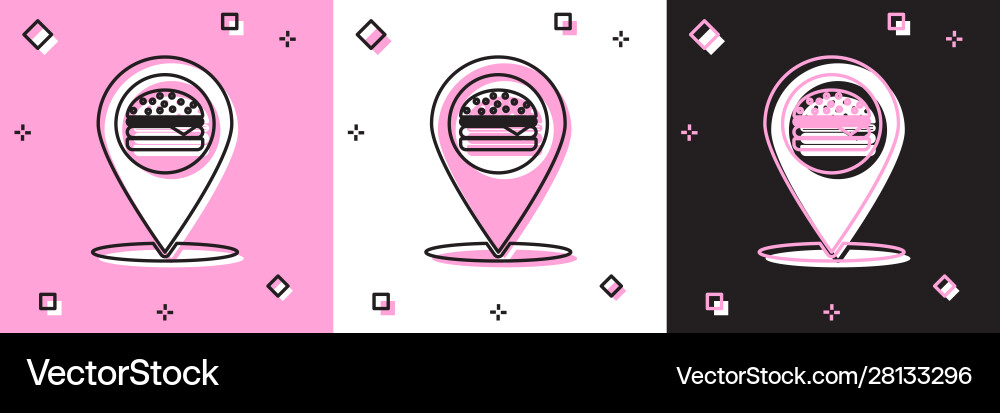 Set map pointer with fast food burger icon Vector Image