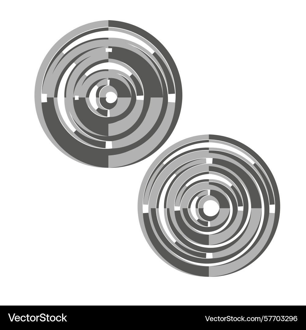 Two abstract disks radial gray pattern concentric Vector Image