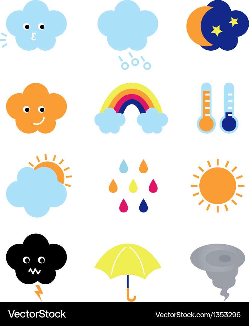 Weather cast cute elements set isolated on white – Royalty-Free Vector ...