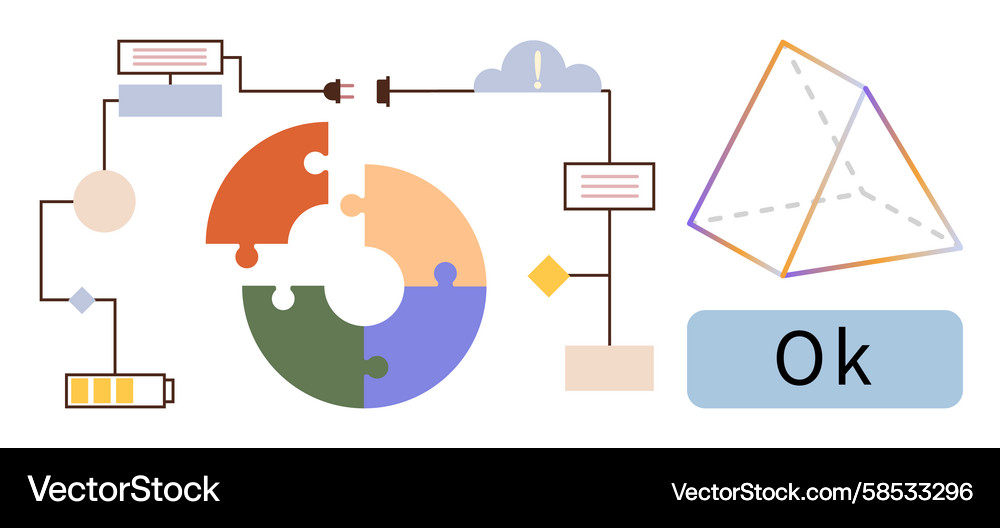 Workflow Puzzle Diagram with OK Button Vector Image