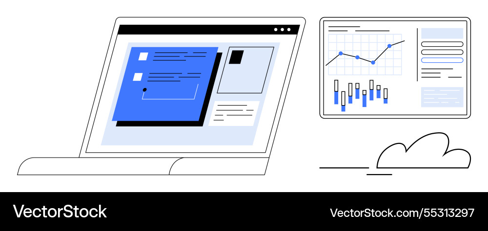 Digital data analysis on laptop with interactive Digital data analysis on laptop with interactive Vector Image