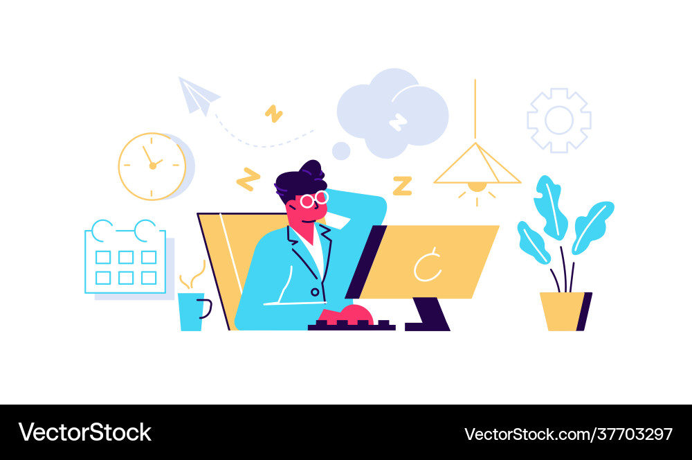 Lazy and unmotivated worker relaxing at workplace Lazy and unmotivated worker relaxing at workplace Vector Image