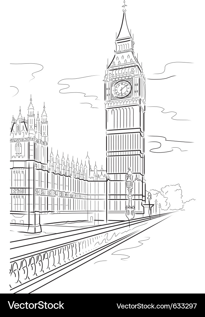 London Tower: Big Ben Sketch Vector Image