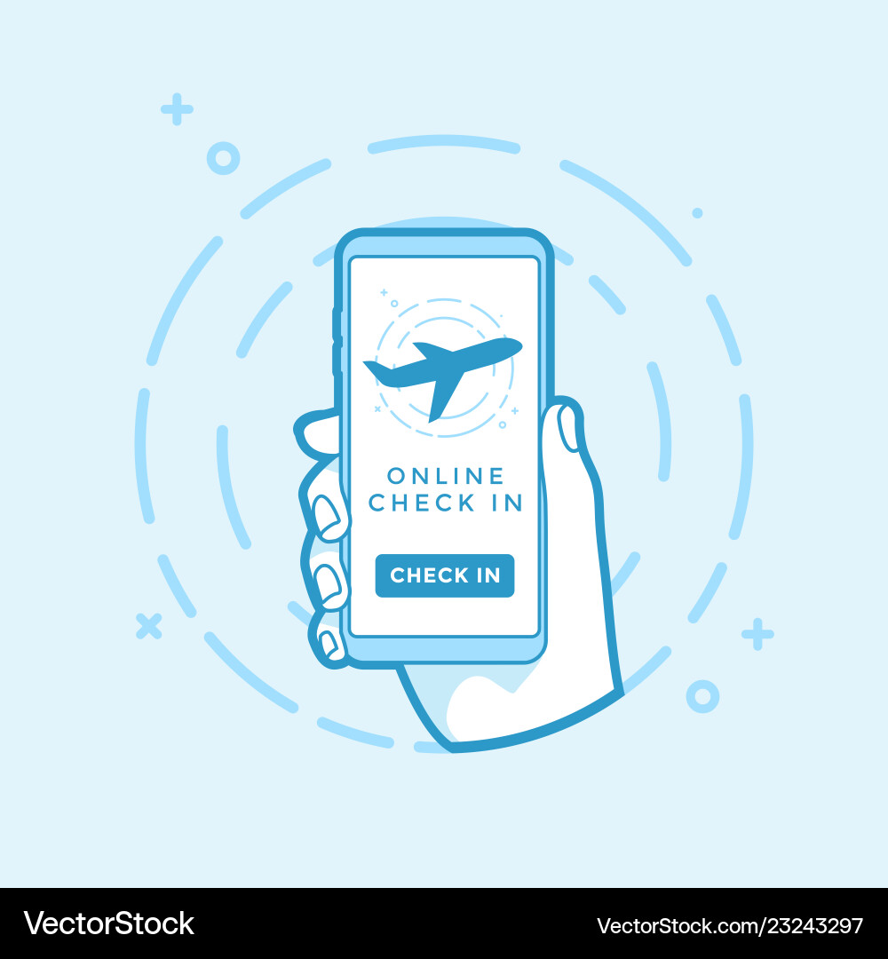 Online check in button and airplane icon on screen Online check in button and airplane icon on screen vector image