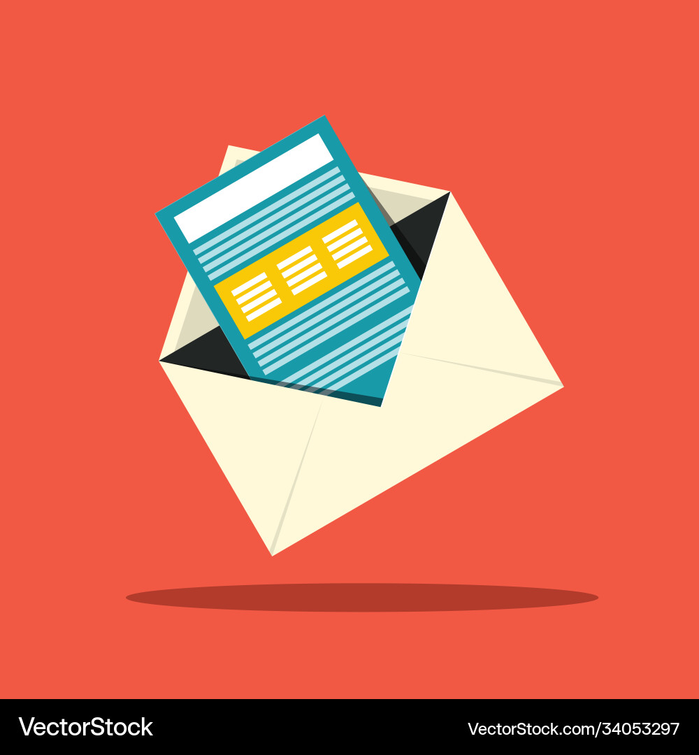 Open envelope icon with paper document flat design Open envelope icon with paper document flat design vector image