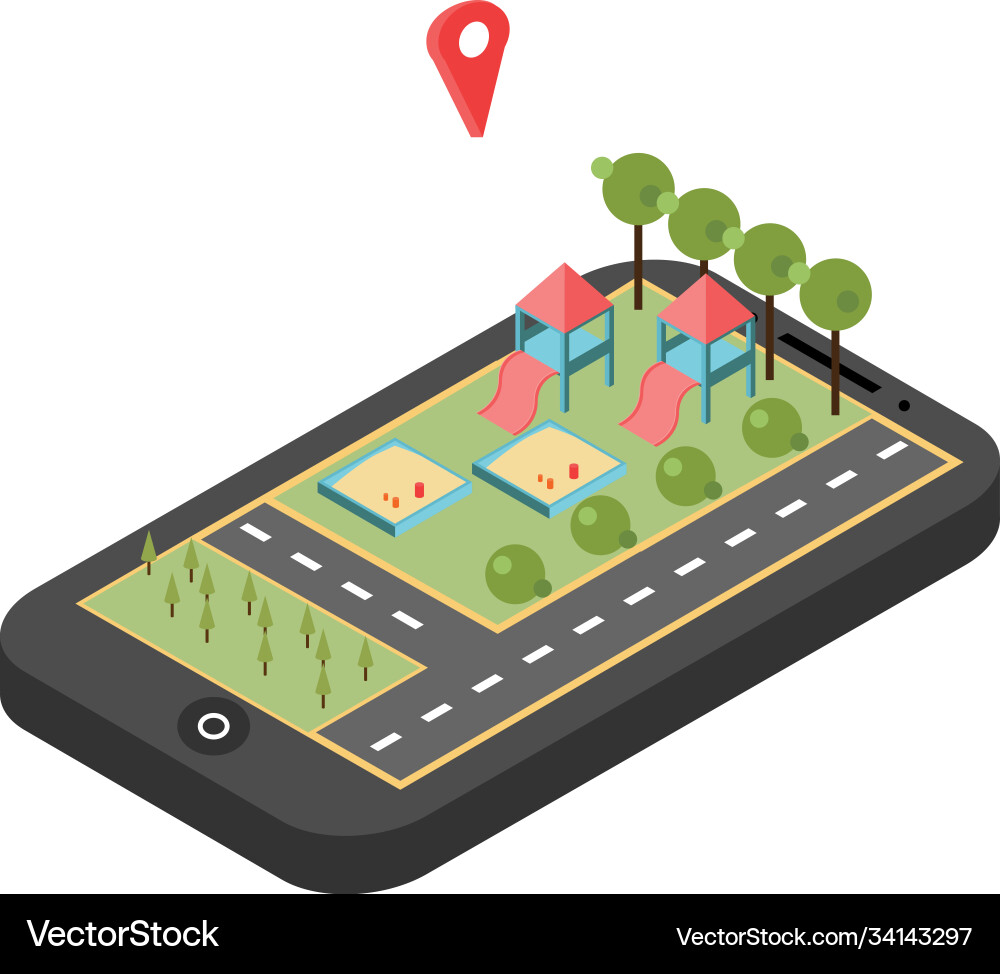 Red pointer on smartphone map gps navigation Vector Image