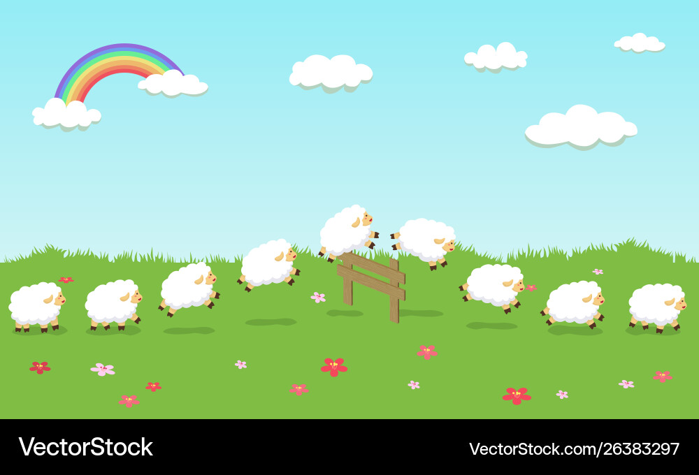 Seamless pattern queue counting sheep on field vector image
