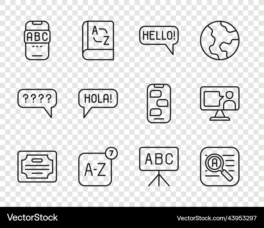 Set line certificate template translator hello Set line certificate template translator hello vector image