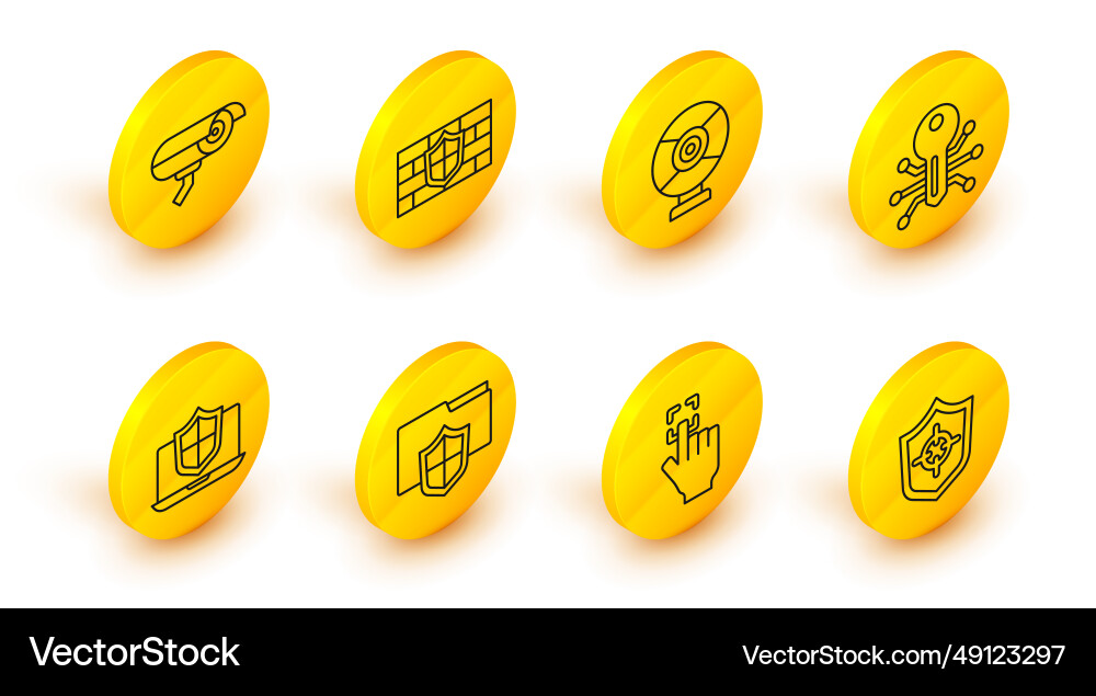 Set line shield fingerprint document folder Vector Image