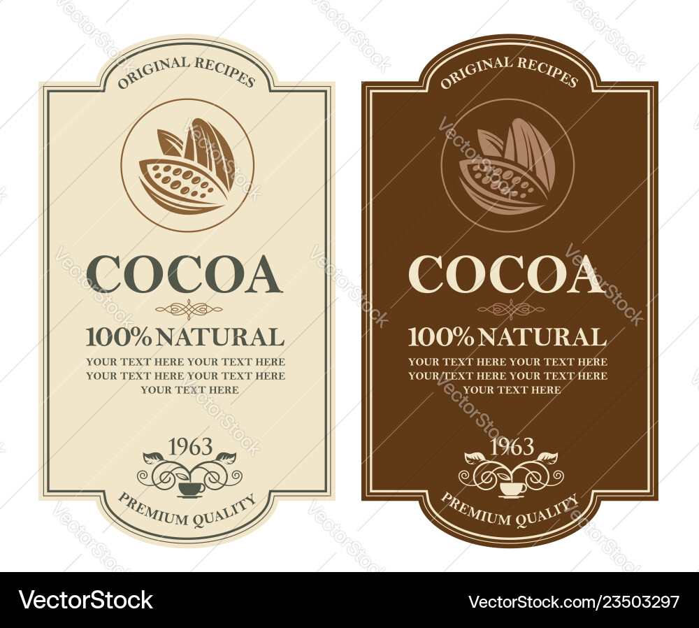 Set of cocoa labels Set of cocoa labels Vector Image