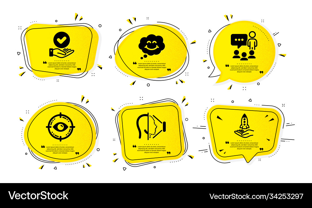 Smile eye target and approved checkbox icons set Smile eye target and approved checkbox icons set Vector Image