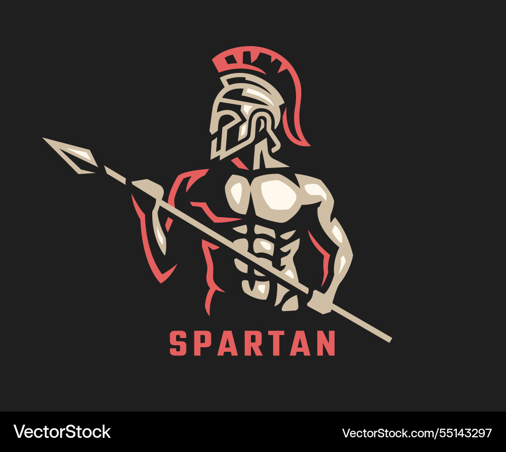 Spartan warrior with helmet and spear on a dark Spartan warrior with helmet and spear on a dark vector image