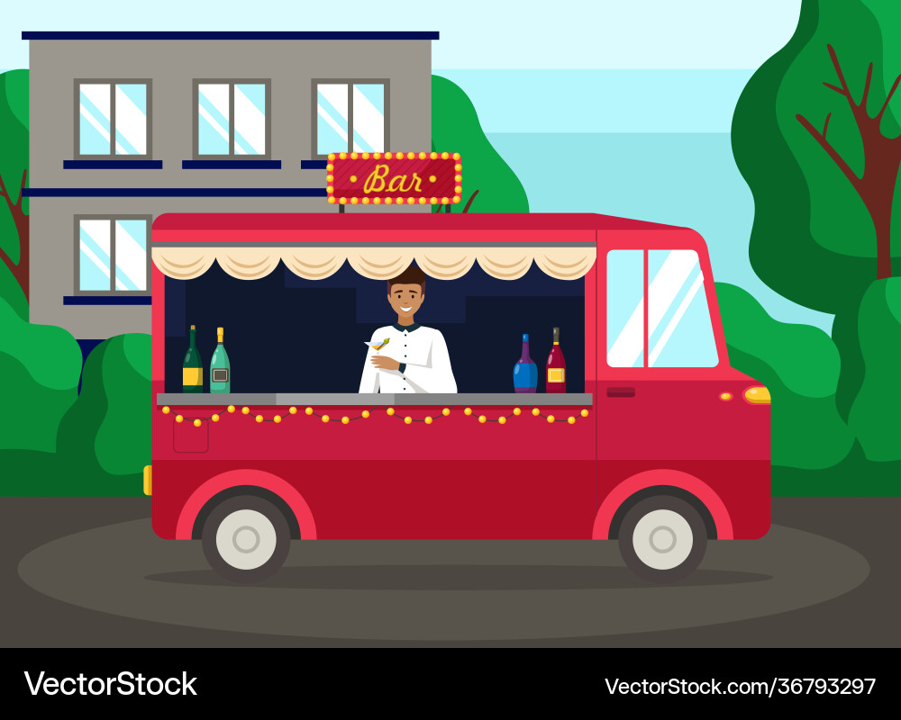 Truck with bartender making alcohol drink Truck with bartender making alcohol drink vector image