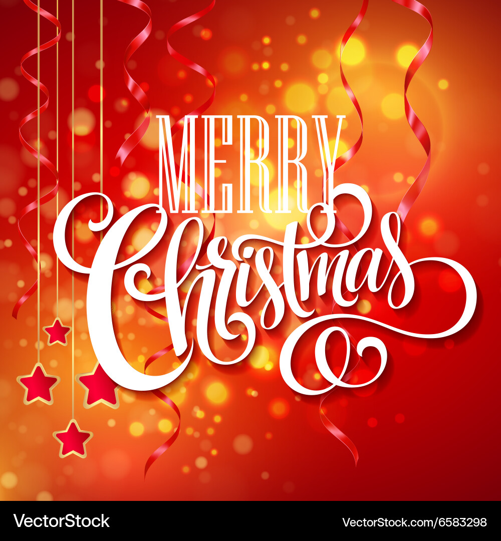 Christmas text design on red bokeh background vector image