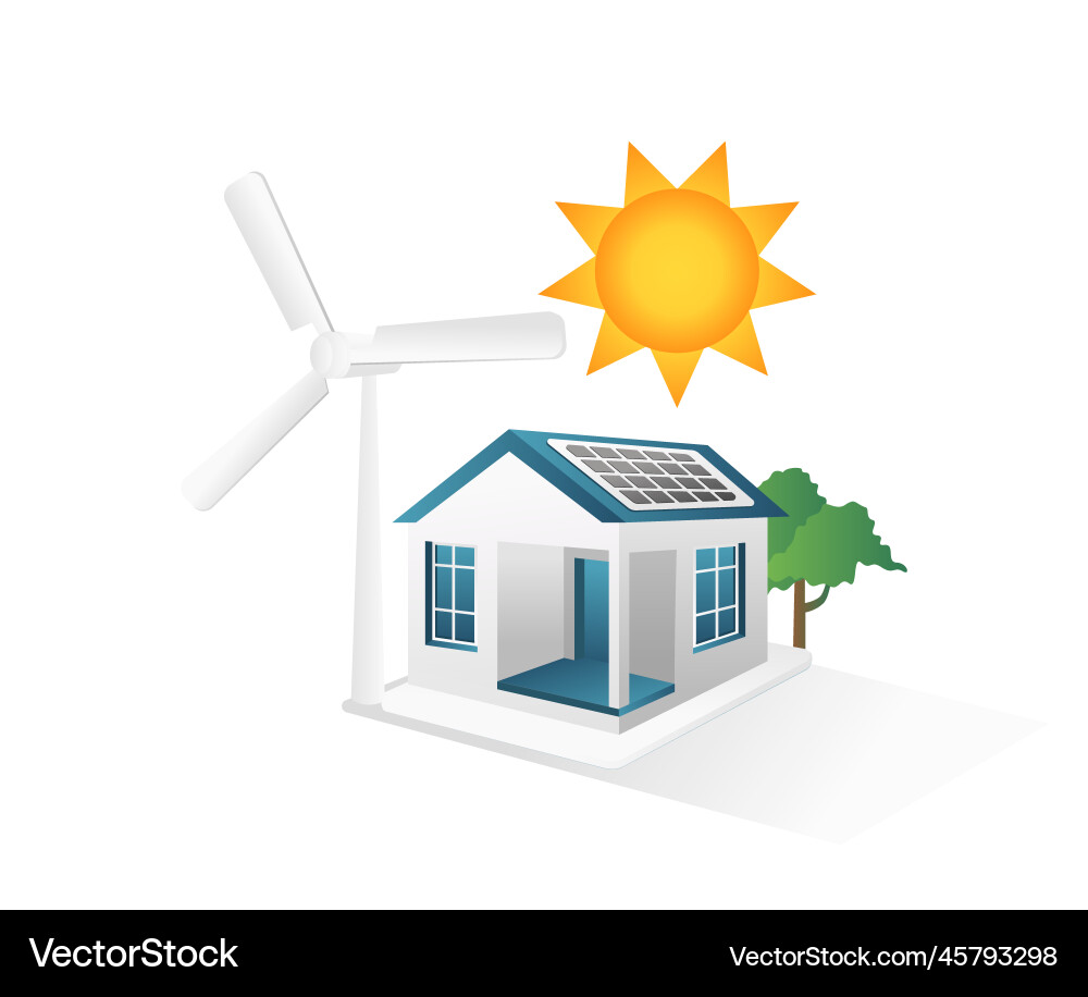 Flat isometric 3d concept of house with solar Flat isometric 3d concept of house with solar vector image