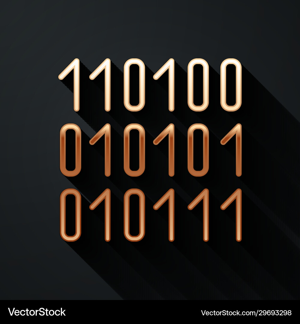 Gold binary code icon isolated on black background Gold binary code icon isolated on black background vector image