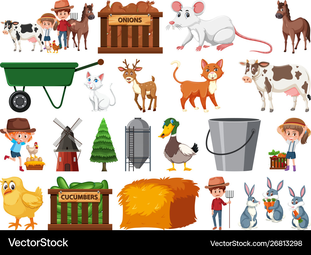 Large set isolated farm objects Large set isolated farm objects Vector Image