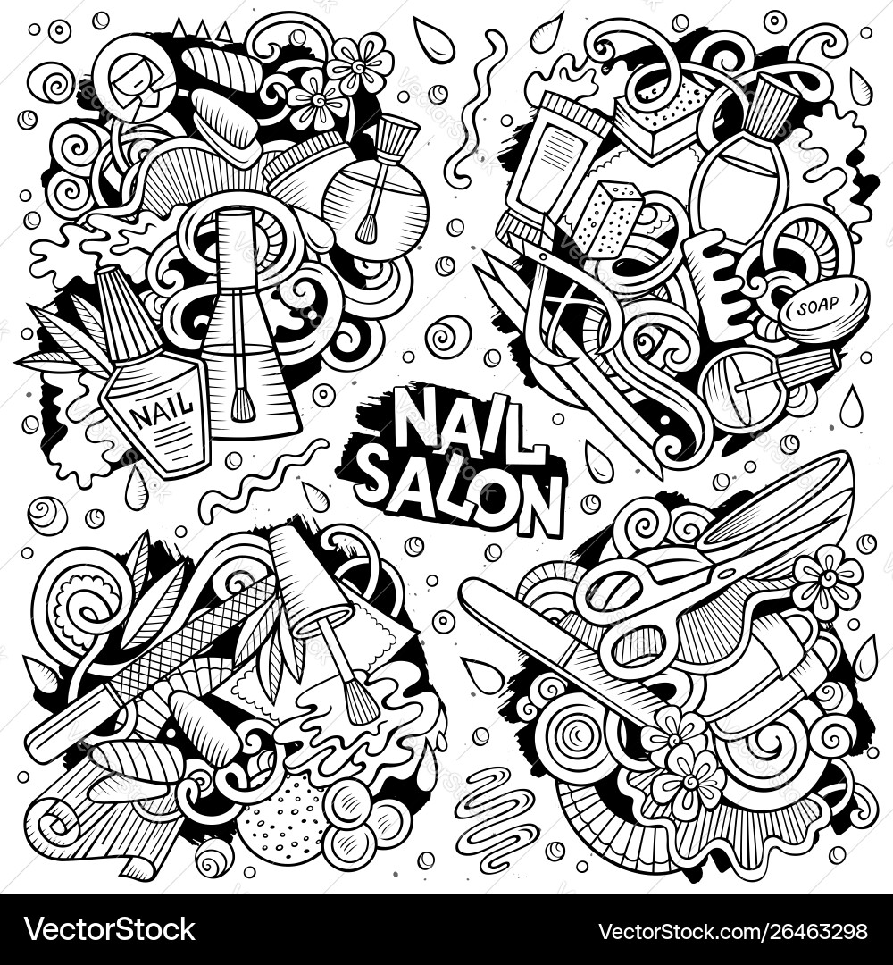 Line art hand drawn doodles cartoon set vector image