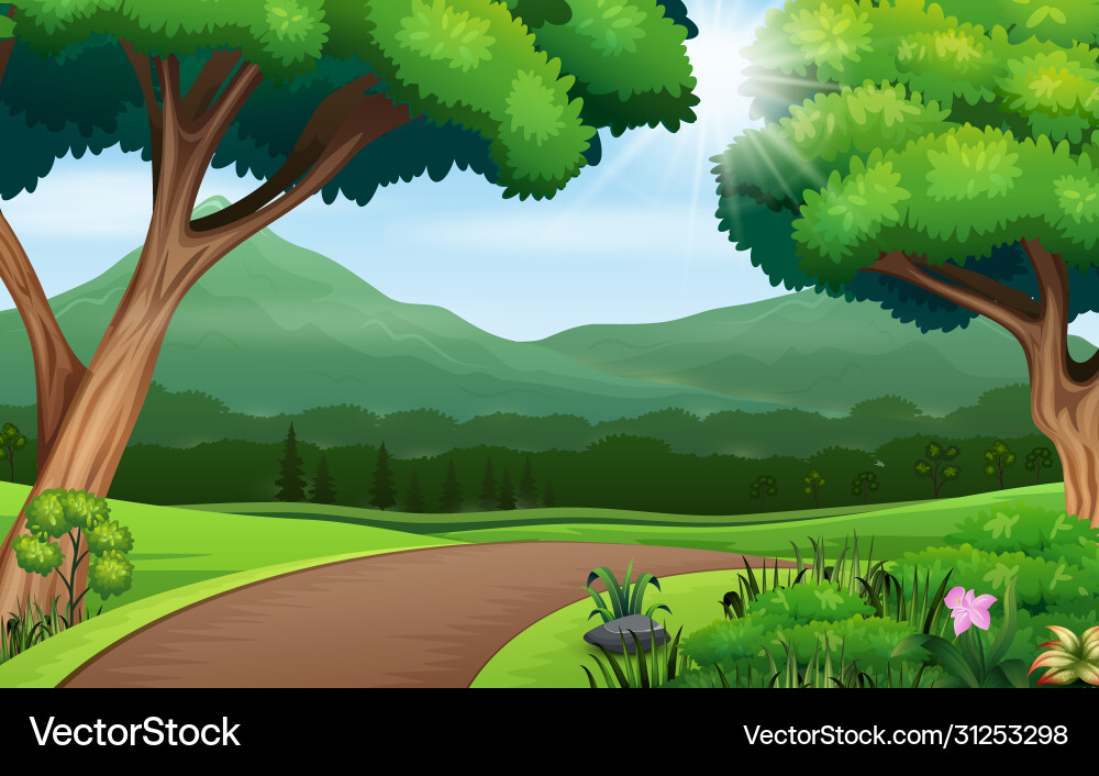 Nature background with path road and trees Vector Image