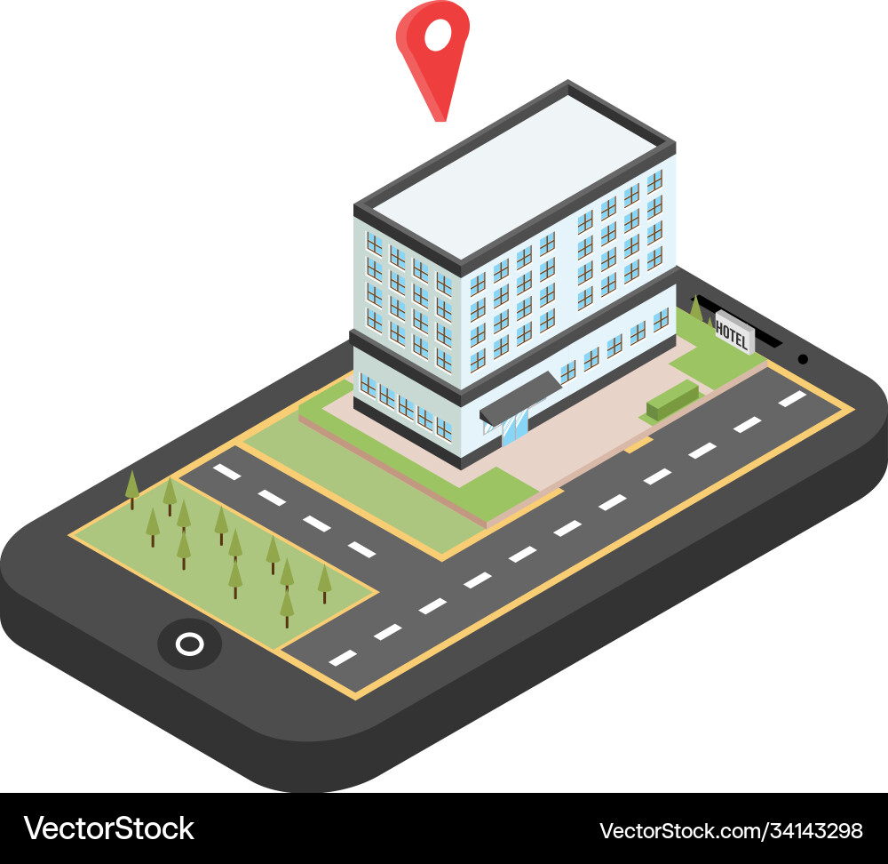 Red pointer on smartphone map gps navigation vector image