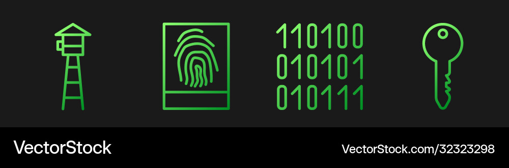 Set line binary code watch tower fingerprint Set line binary code watch tower fingerprint vector image