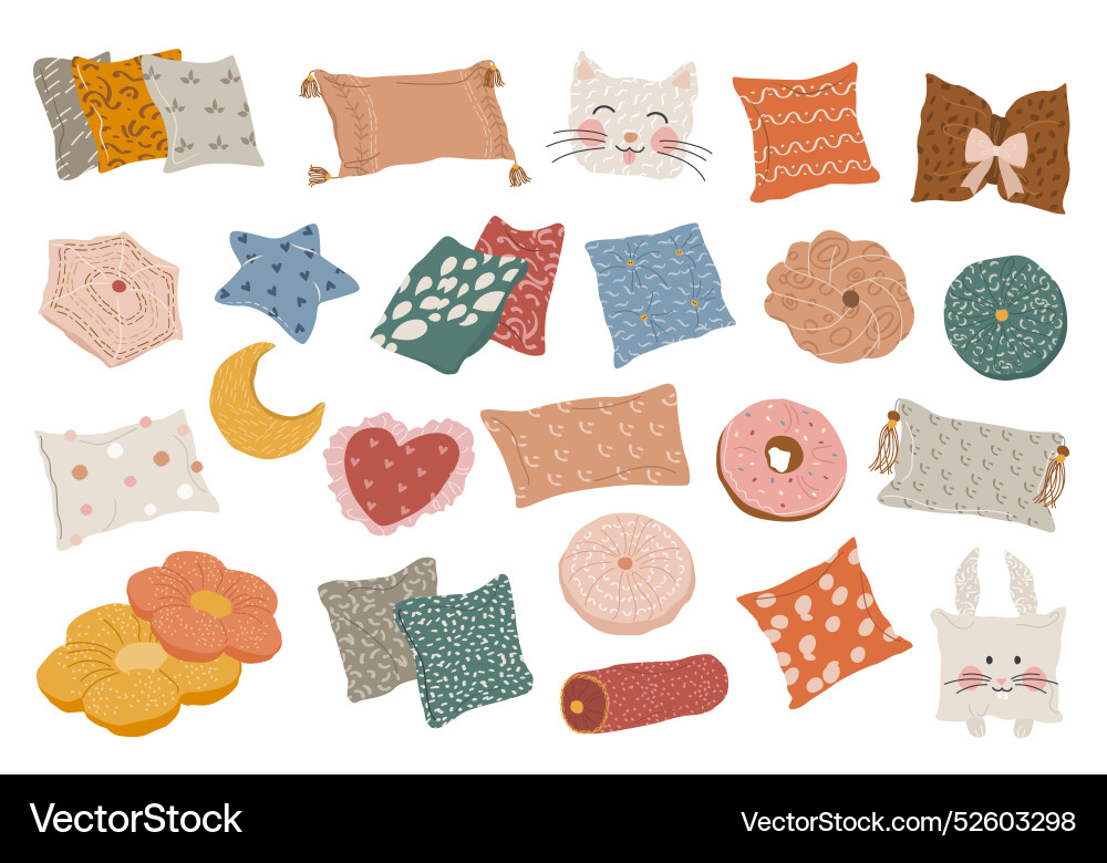 Set of textile patterned pillows in boho style Set of textile patterned pillows in boho style vector image