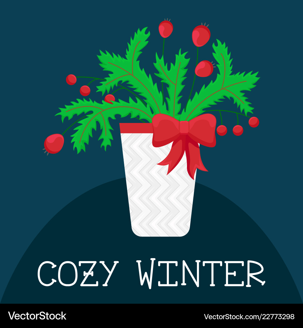 Tree branches with red berries in a bucket vector image