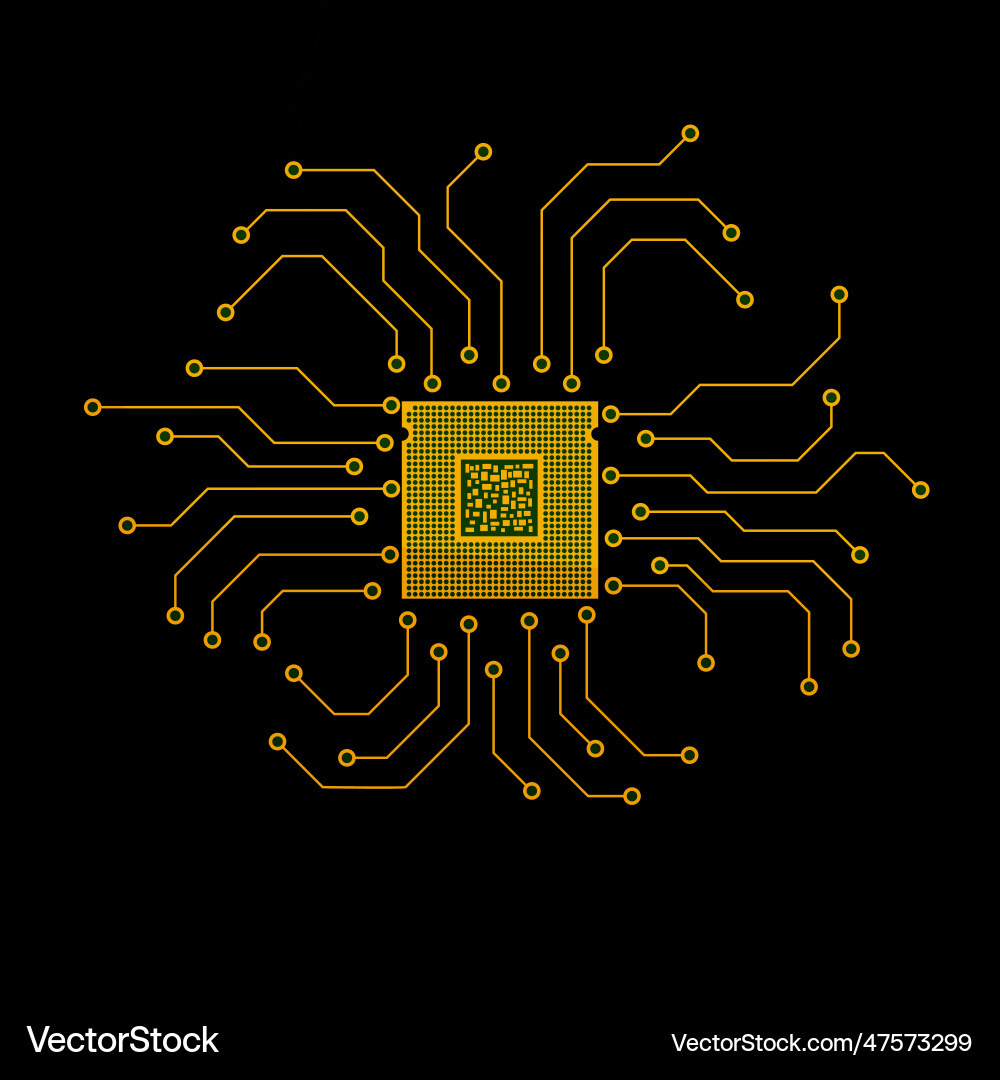 Cpu microprocessor microchip circuit board vector image