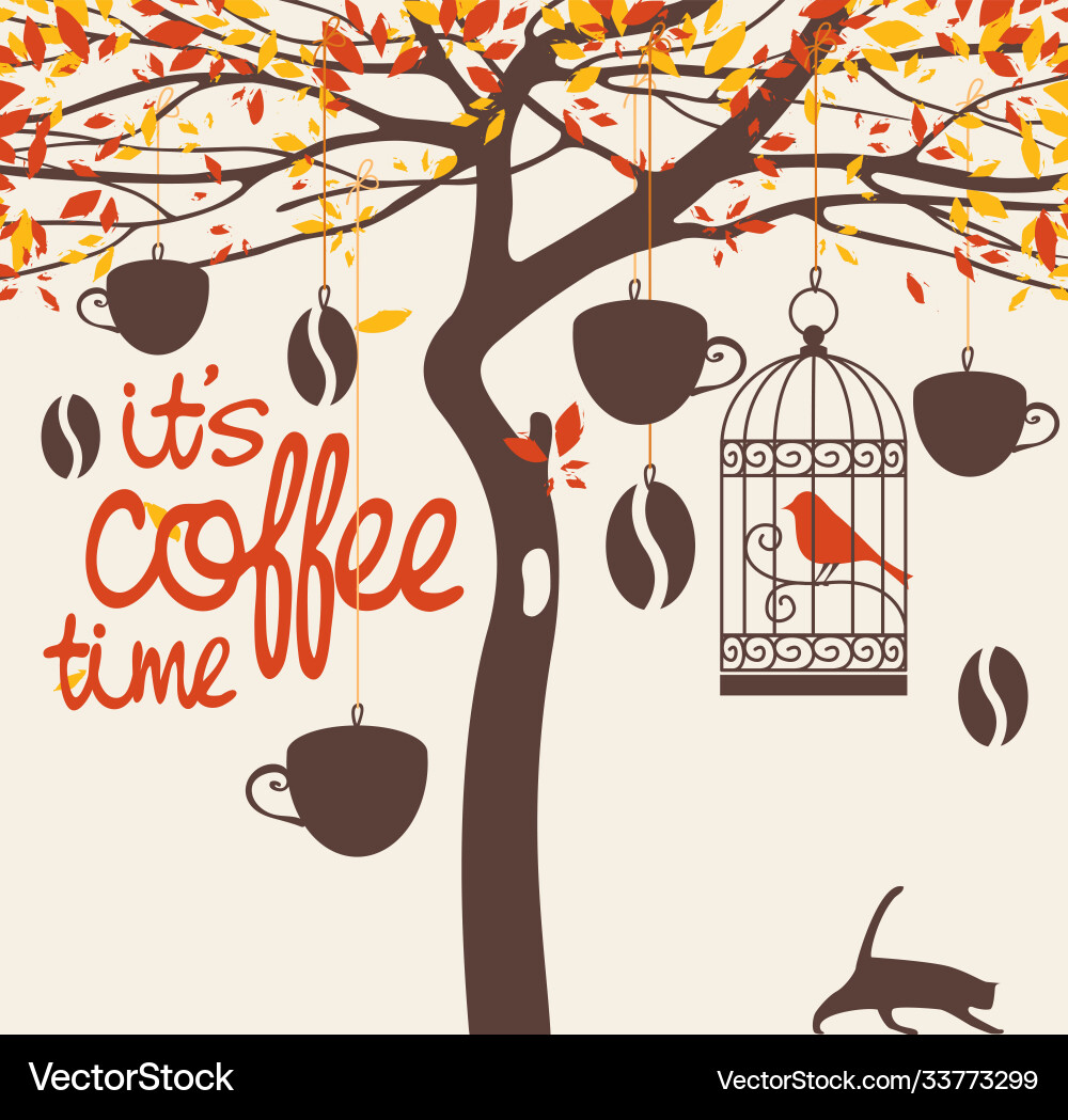 Dekoratives Banner mit Worten es ist Kaffeezeit Dekoratives Banner mit Worten es ist Kaffeezeit vektorbild