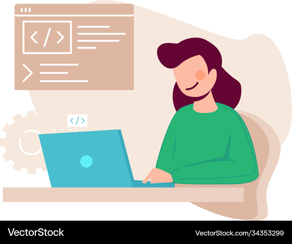 Female Programmer Writing Code vector image
