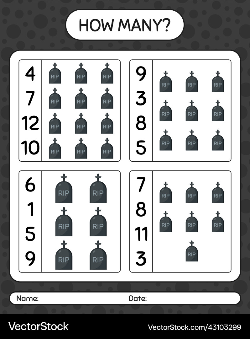 How many counting game with tombstone worksheet How many counting game with tombstone worksheet vector image