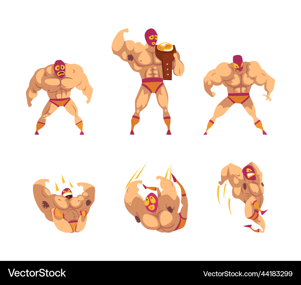Mexican wrestler fighters in mask set battle Mexican wrestler fighters in mask set battle vector image