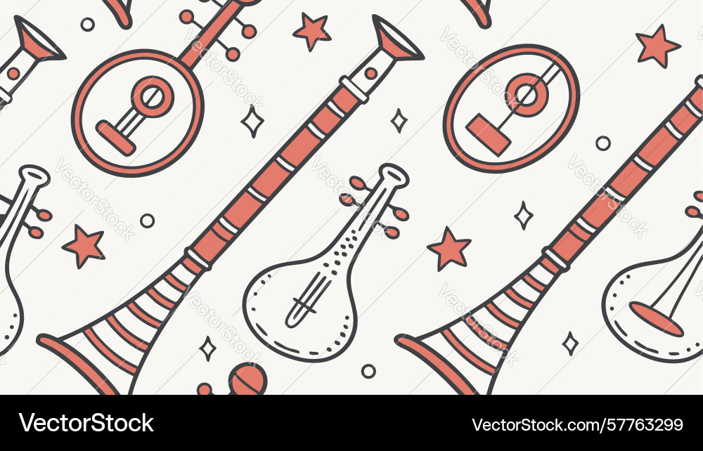 String wind instruments doodle pattern design vector image