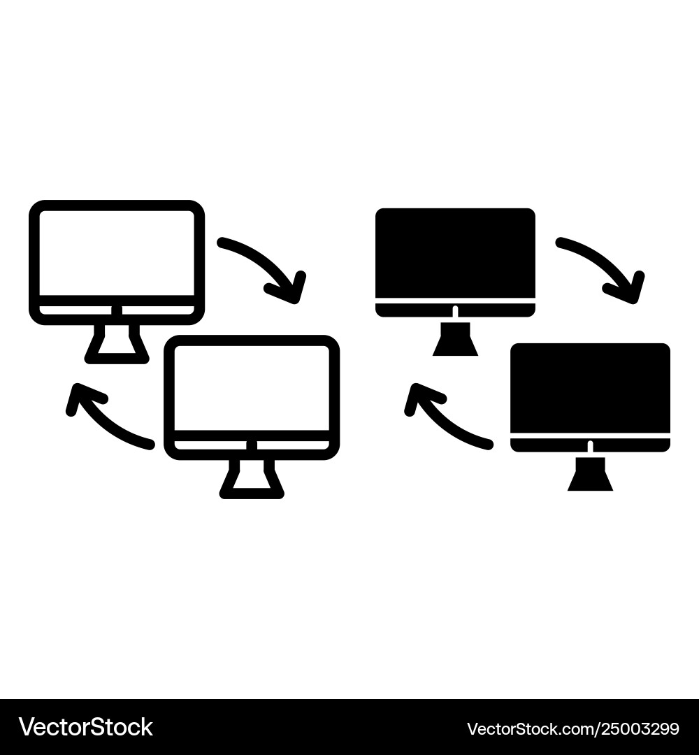 Two computer with arrows line and glyph icon Two computer with arrows line and glyph icon vector image