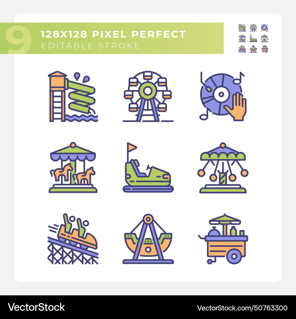 Amusement park attractions pixel perfect rgb vector image