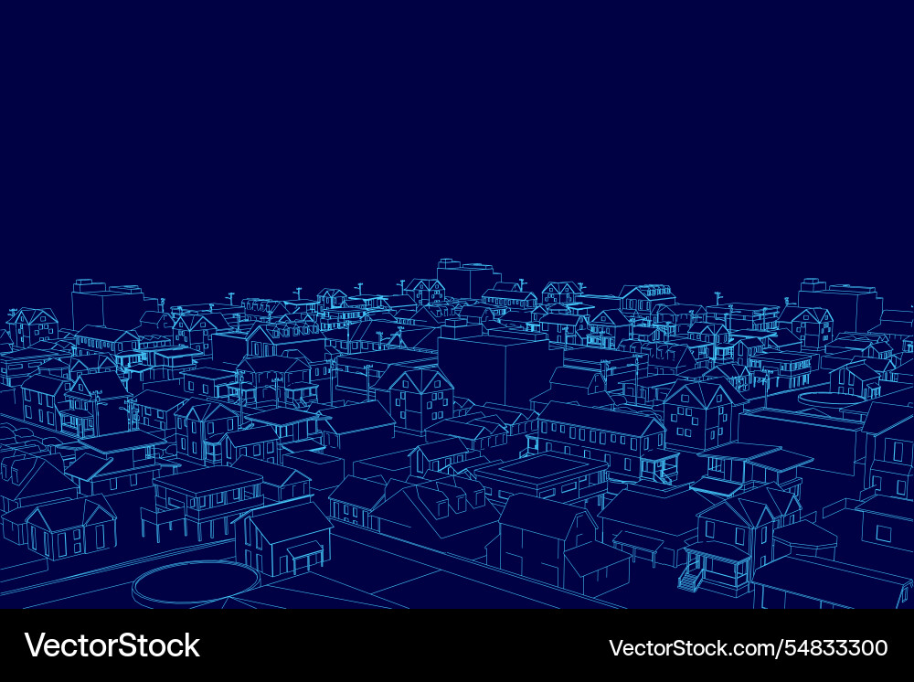 Cityscape is shown in blue with a dark sky Cityscape is shown in blue with a dark sky Vector Image