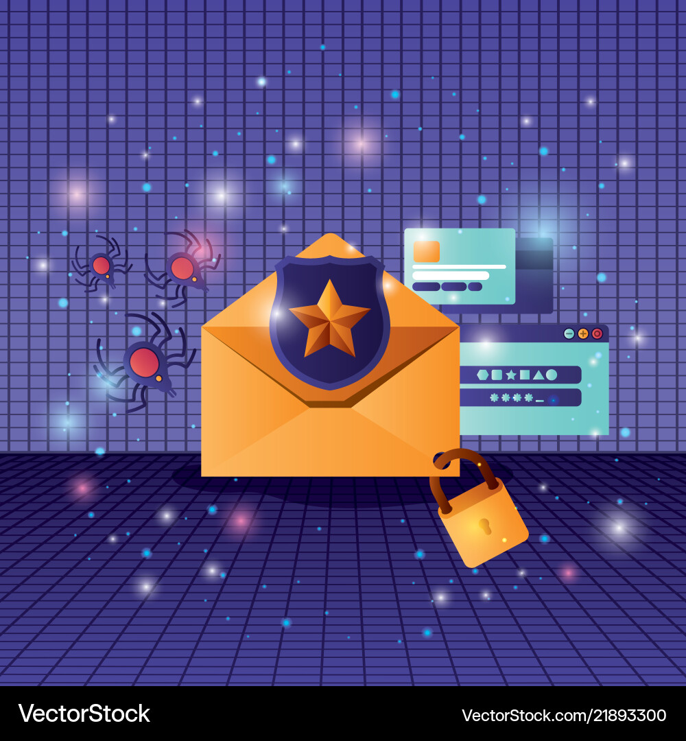 Cyber security with envelope vector image