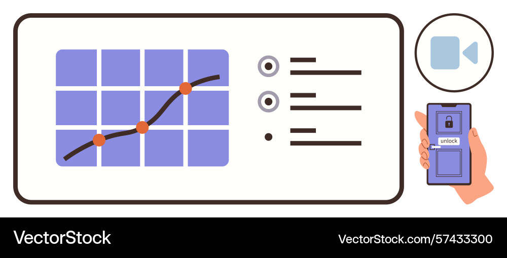 Data analysis with security integration and video Data analysis with security integration and video vector image