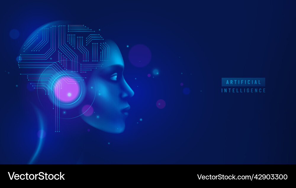 Humanoid AI Robot Head - Neural Network Vector Image