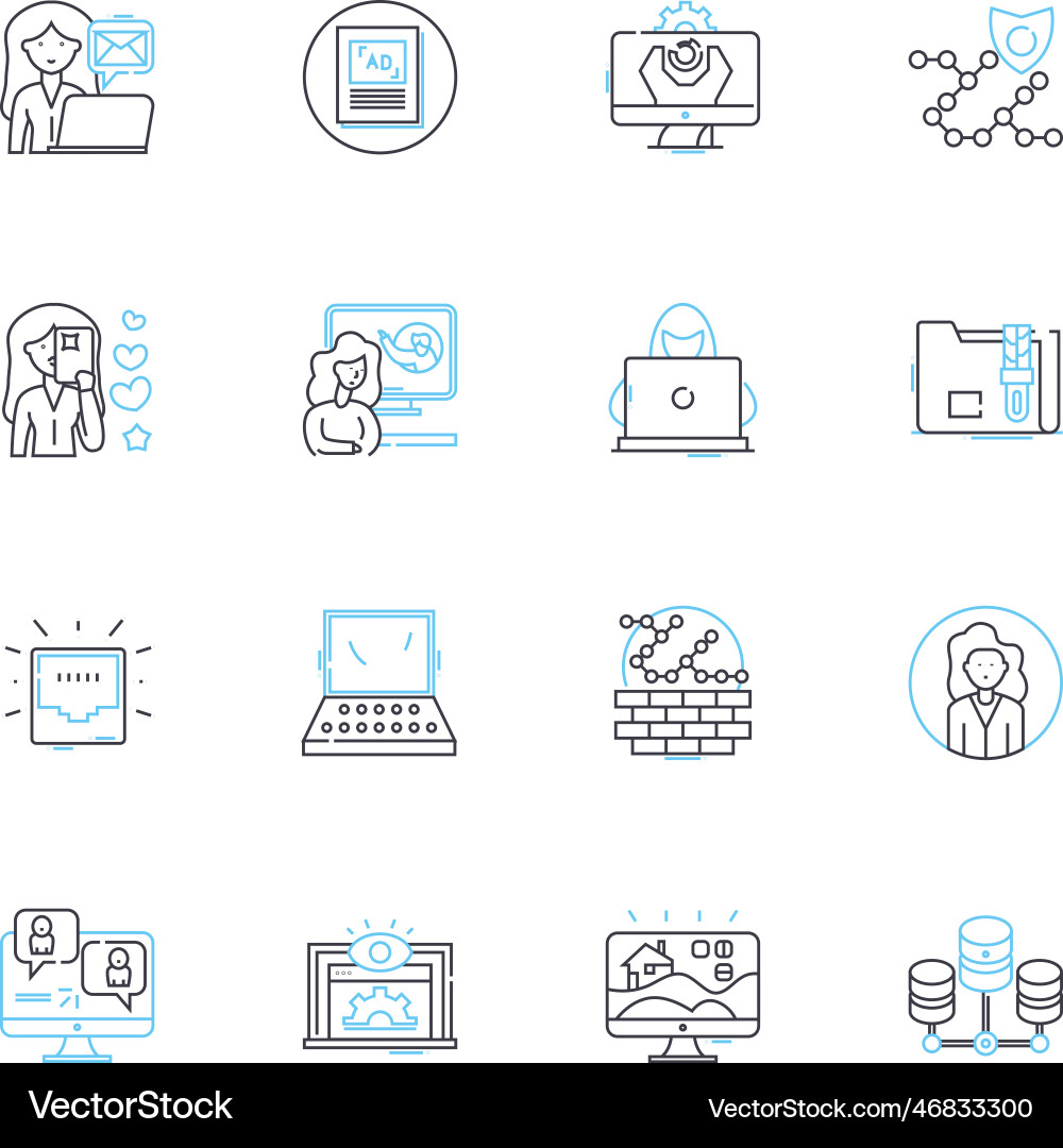 Internet relations linear icons set connection vector image