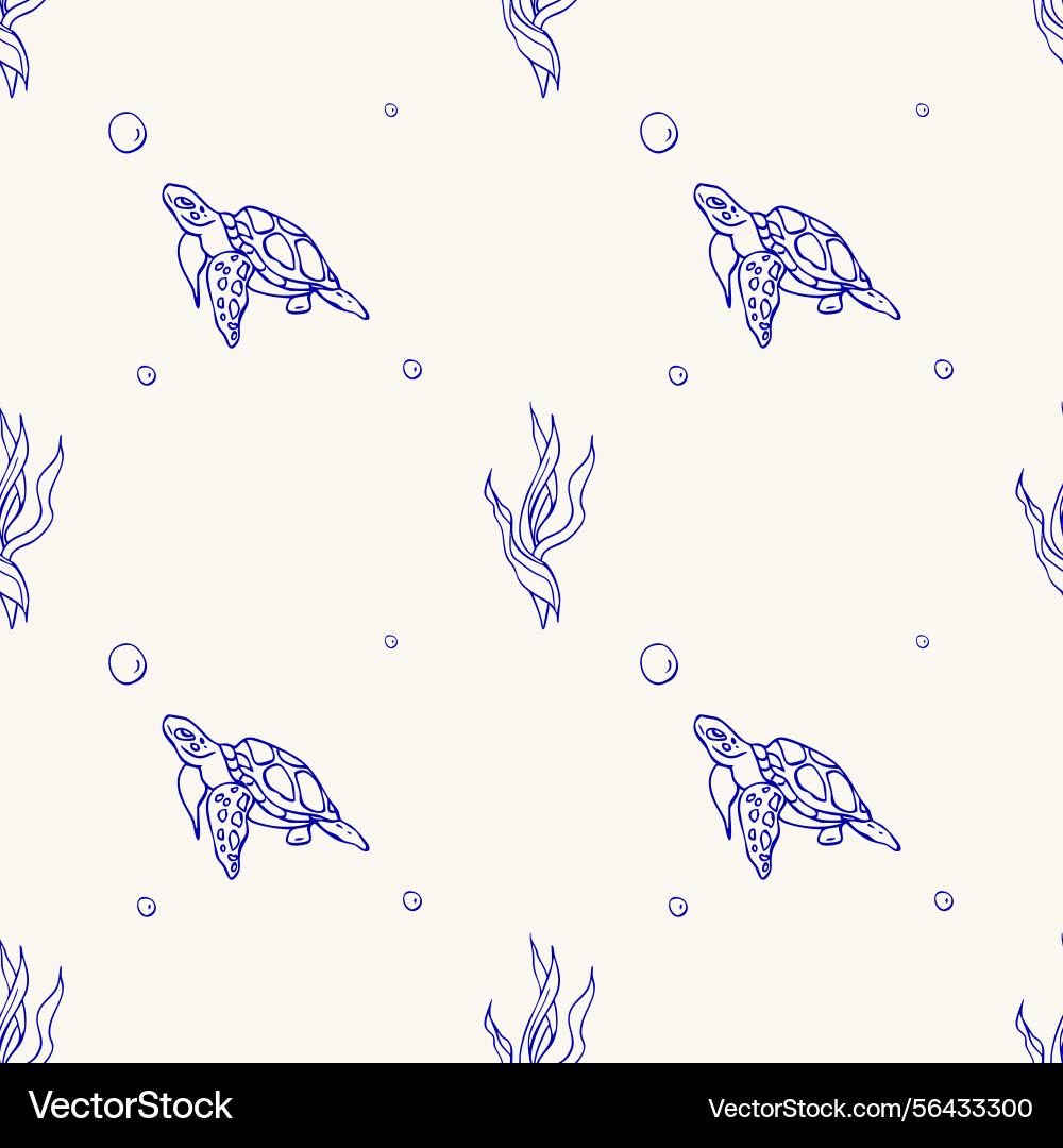 Seamless pattern with turtle and algae Vector Image