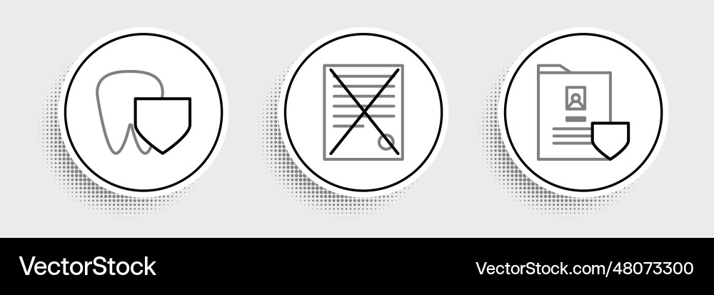 Set line document with shield tooth and delete Set line document with shield tooth and delete vector image