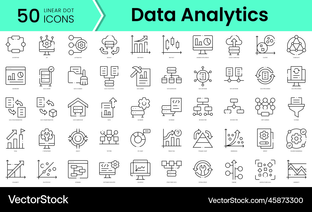 Set of data analytics icons line art style Set of data analytics icons line art style vector image