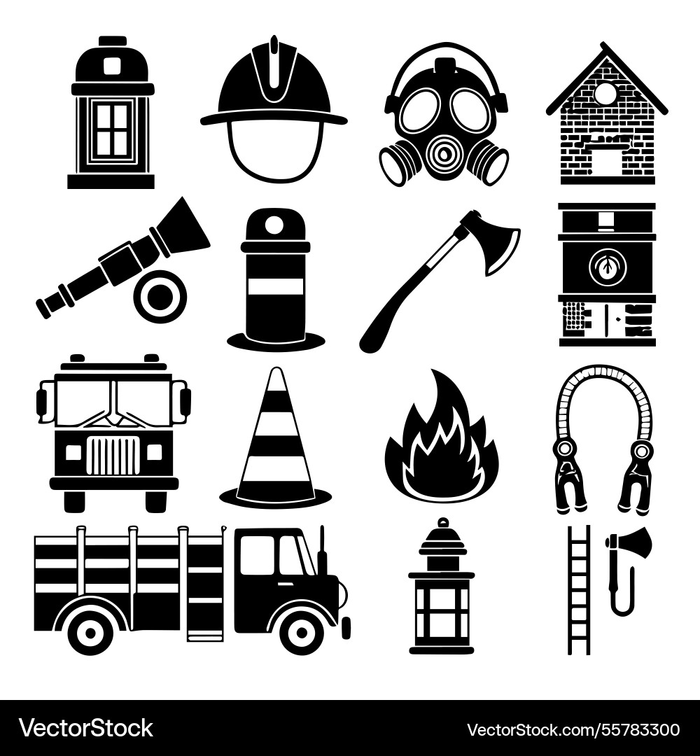 Set of firefighter characters with different poses Set of firefighter characters with different poses Vector Image