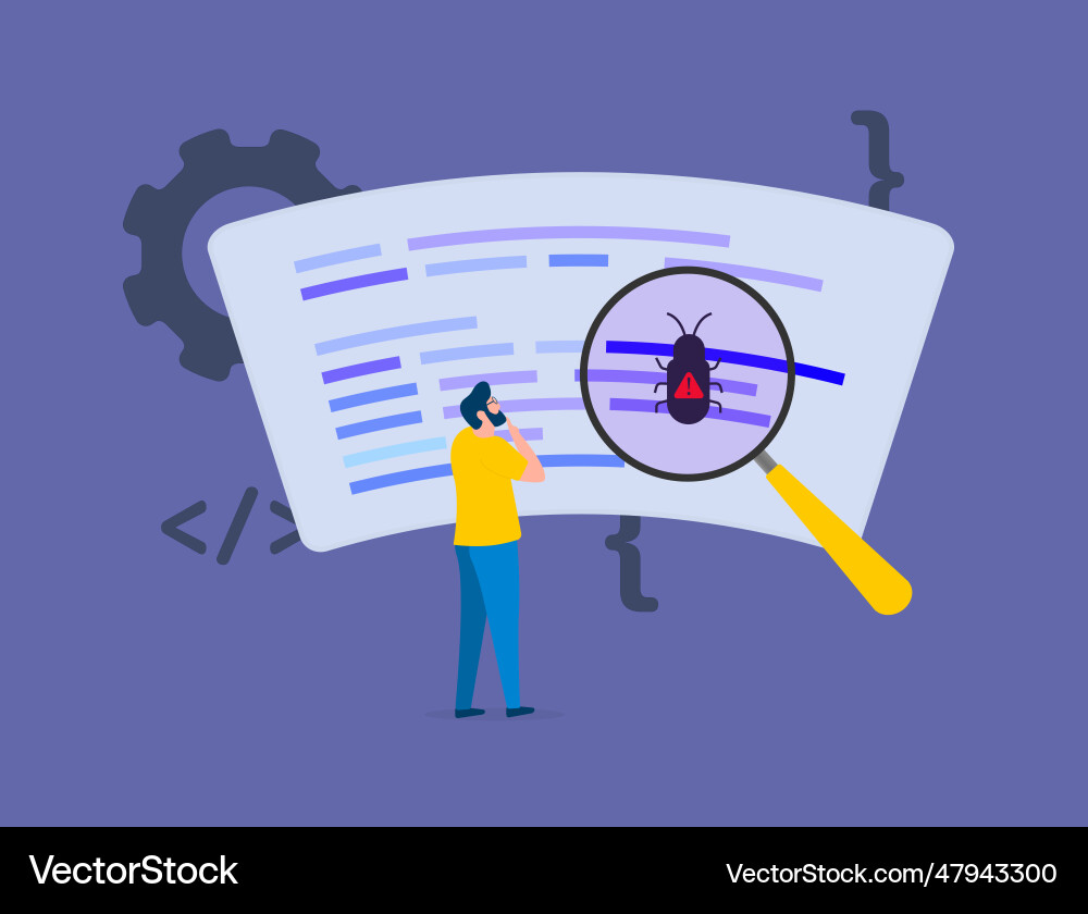 Software bug concept optimize and debug code Software bug concept optimize and debug code vector image